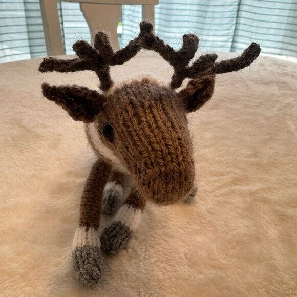 Vintage Handmade Crocheted 8in Stuffed Amigurumi Animal Moose Plush Toy Gift